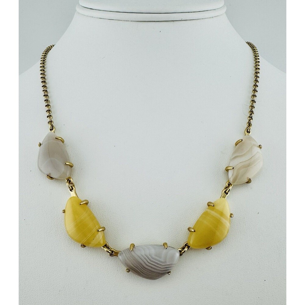 Lucky Brand Chunky Gold Tone  Stone Polished Prong Set Station Necklace Boho
